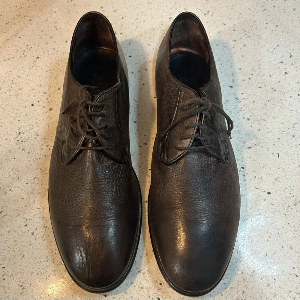 M. Gemi Brown Pebbled Leather Derby Oxford Dress Shoe​​​